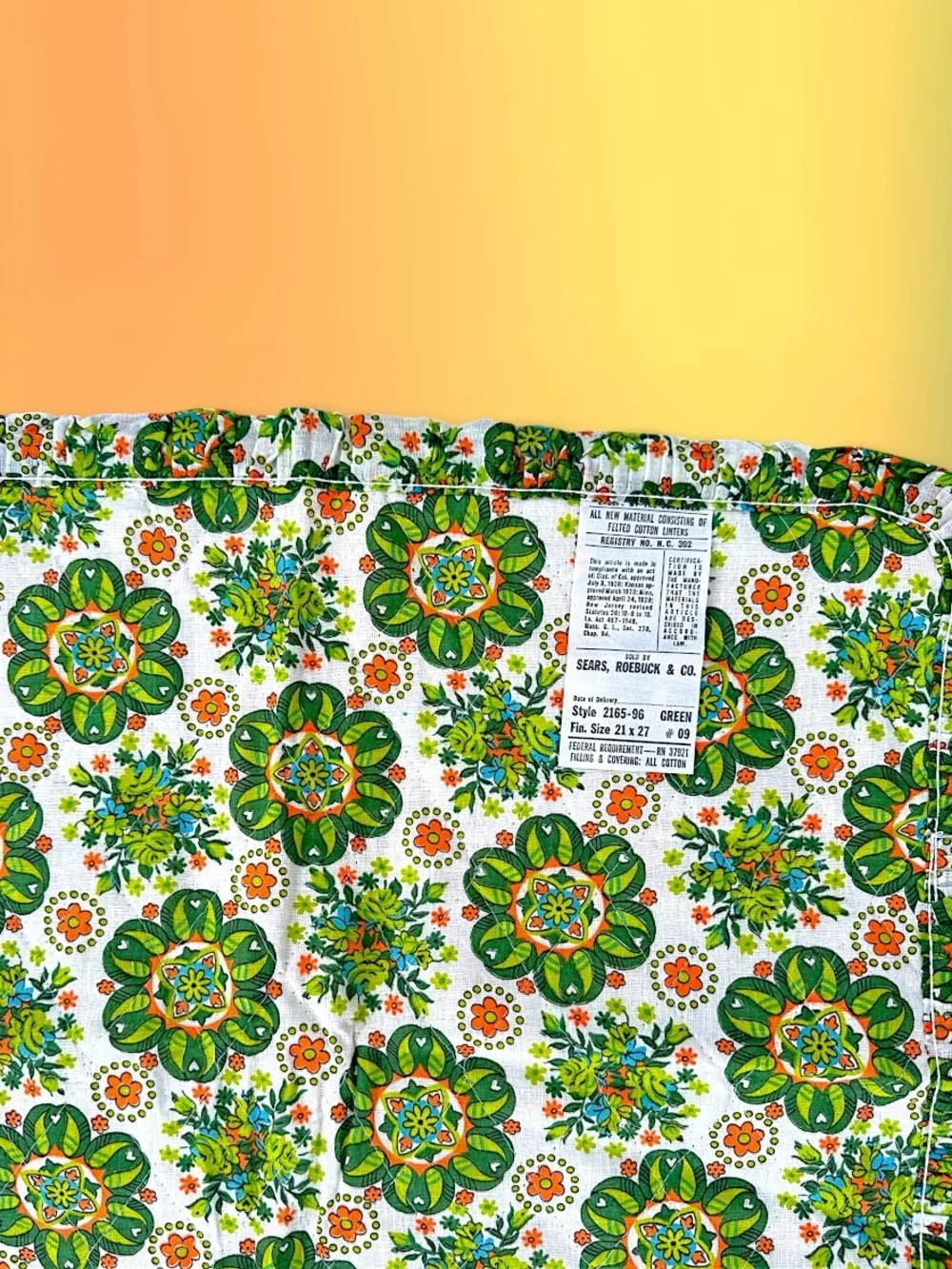 ✨RARE✨Vintage✨Sears Roebuck ✨Green Floral Ruffled Pillow Shams✨
